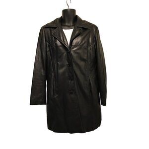 Pelle Studio Womens 4 Button Black Leather Coat